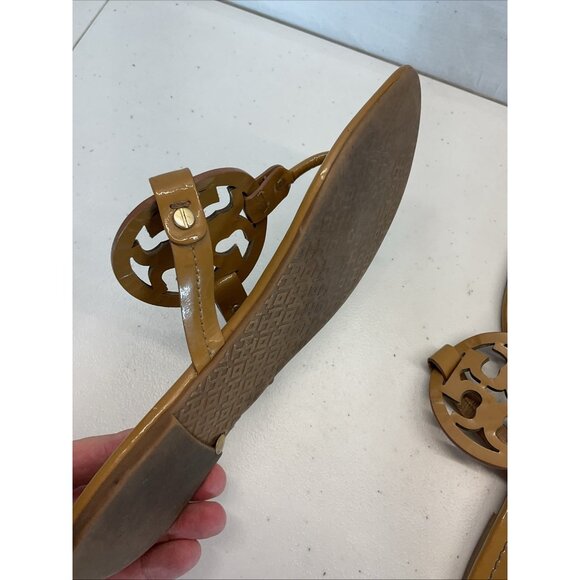 Tory Burch Miller Sandal Soft Brown Patent Leather Size 9.5M Beach Casual Boat - Picture 7 of 13